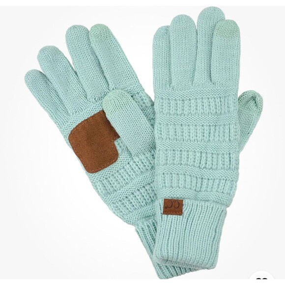 C.C Cable Knit Touchscreen Texting Gloves In Mint Green New - Picture 5 of 5